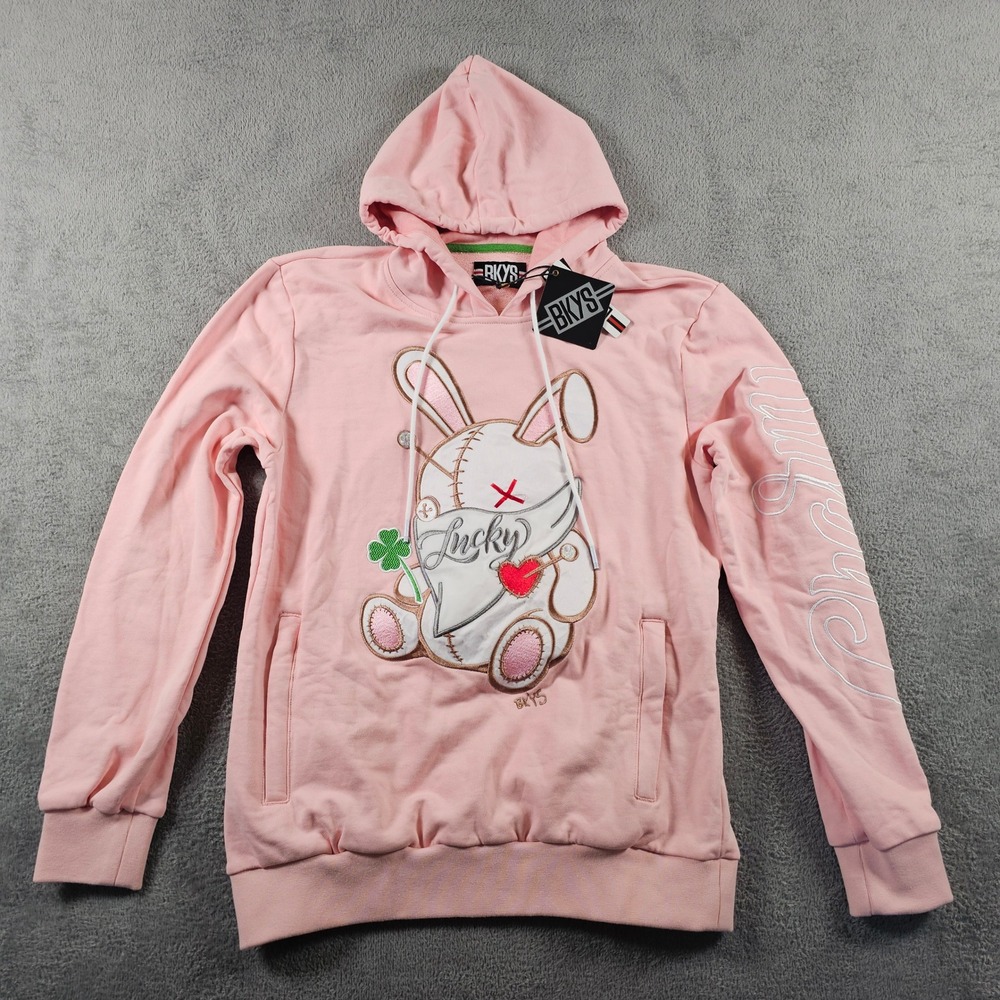 BKYS Black Keys Mens Lucky Bunny Hoodie Light Rose Pink Large NEW